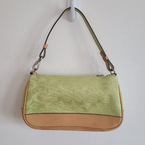 Coach Y2K Demi Baguette Bag Wristlet Signature Monogram Yellow Leather Trim 6094 - Picture 2 of 10